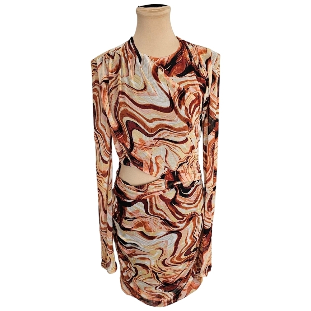 En Saison NWT Brown and Tan Swirl Bodycon Cocktail Dress Sz L